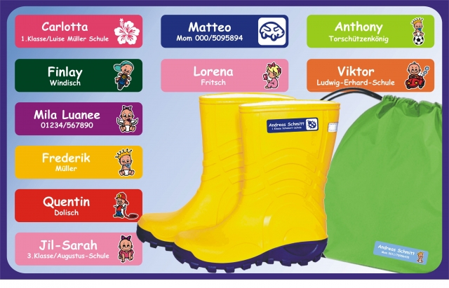 Lustige Namensetiketten mit Wunschmotiv von MY-BABY-SHOP.com zum Aufkleben oder Aufbügeln Lustige Namensetiketten mit Wunschmotiv von MY-BABY-SHOP.com zum Aufkleben oder Aufbügeln