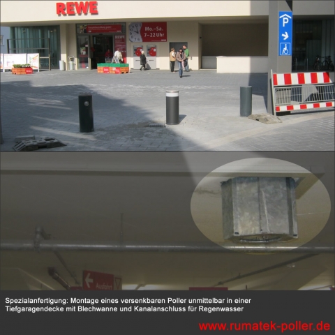 Rumatek montiert automatischen Poller in einer Tiefgaragendecke in Darmstadt
