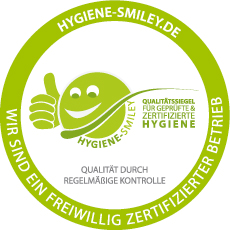 Aufkleber für zertifizierte „Hygiene-Smiley“ Betriebe durch die Firma Hygiene-Meister-Smiley UG mit Aufkleber für zertifizierte „Hygiene-Smiley“ Betriebe durch die Firma Hygiene-Meister-Smiley UG mit