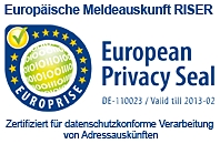 Bislang ist RISER der europaweit einzige Dienst für Adressensuche mit dem Datenschutz-Gütesiegel Bislang ist RISER der europaweit einzige Dienst für Adressensuche mit dem Datenschutz-Gütesiegel