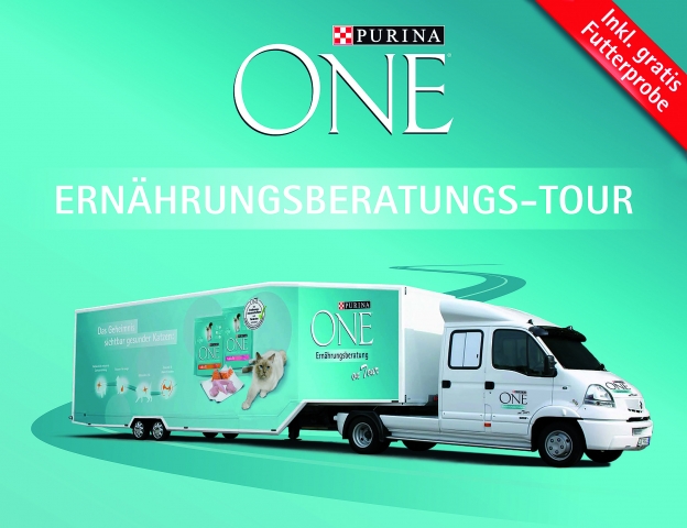 Entdecken Sie das Geheimnis sichtbar gesunder Katzen:  Der Purina ONE Truck mit großer Ernährungsber