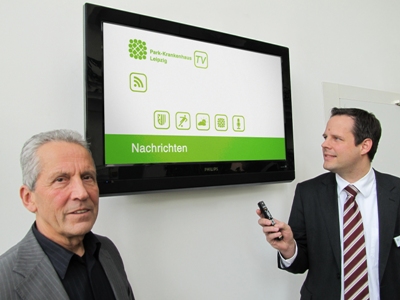 Martin Jonas (r.), Park-Krankenhaus, und Detlef Stiemer, info tv leipzig (Foto: PKL). Martin Jonas (r.), Park-Krankenhaus, und Detlef Stiemer, info tv leipzig (Foto: PKL).