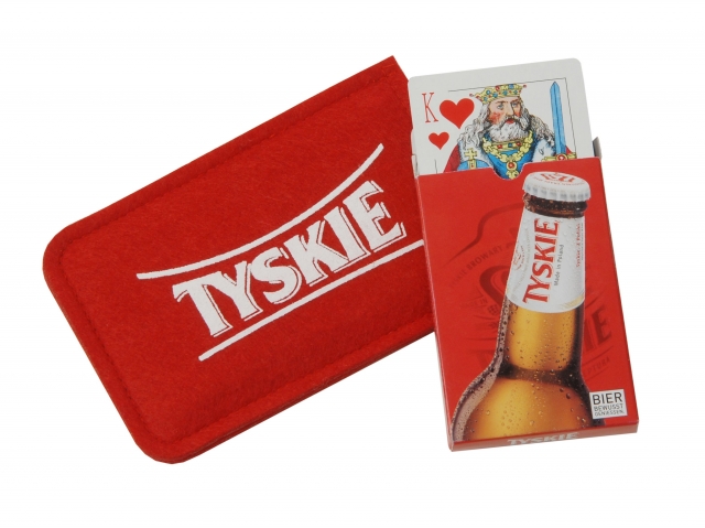 Mit TYSKIE immer ein Ass imÄrmel - Skat Kartenspiel plus Handytasche als Kastenzugabe am POS Mit TYSKIE immer ein Ass imÄrmel - Skat Kartenspiel plus Handytasche als Kastenzugabe am POS