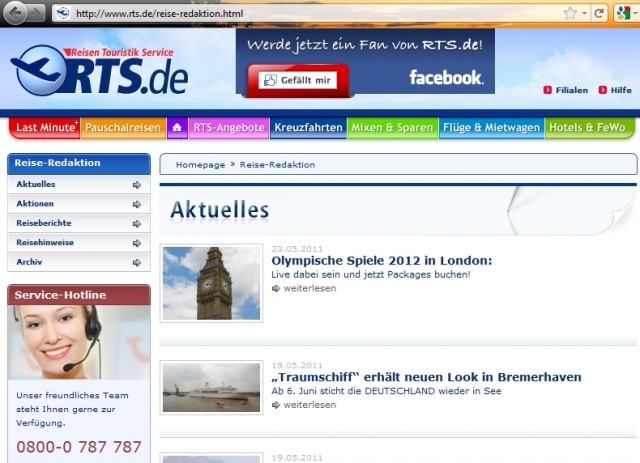 Reiseportal RTS.de mit neuem Redaktionskonzept Reiseportal RTS.de mit neuem Redaktionskonzept