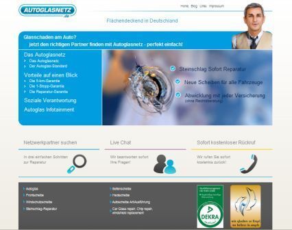 Screenshot des Autoglas-Portals www.autoglasnetz.de