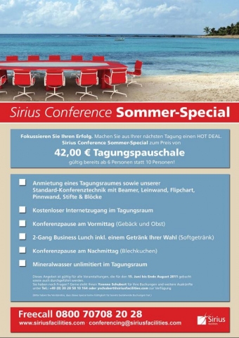 Sommer-Special für Konferenzräume in den Sirius Business Parks Sommer-Special für Konferenzräume in den Sirius Business Parks
