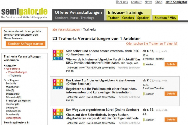 Online-Seminare der Traineria bei Semigator buchbar