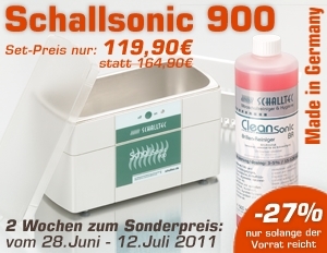 Jetzt 2 Wochen zum Sonderpreis: Ultraschallbad Schallsonic 900 und CleanSonic BR im Set Jetzt 2 Wochen zum Sonderpreis: Ultraschallbad Schallsonic 900 und CleanSonic BR im Set