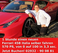 Diesen neuen Ferrari 458 italia können Sportwagen-Fans bei Simon Konietzny mieten und selber fahren 