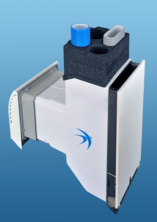 Das freeAir 100e mit Adaptern für drei verschiedene Abluft-Rohr-Typen