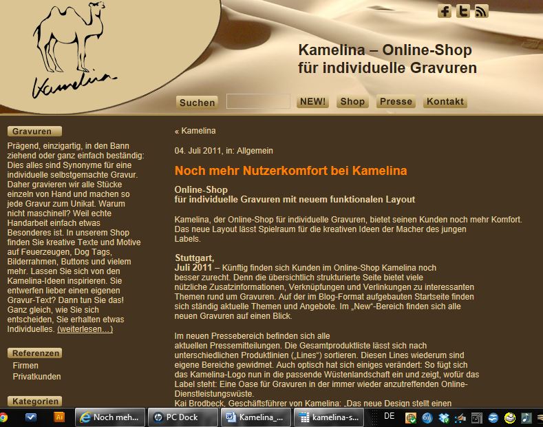 Kamelina Onlineshop für Gravuren Kamelina Onlineshop für Gravuren