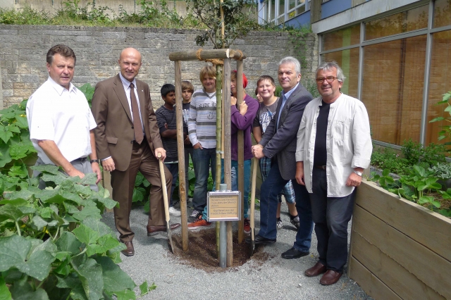 Baur Versand und Friedrich-Baur-Stiftung pflanzen Baum in der Friedrich-Baur-Mittelschule Baur Versand und Friedrich-Baur-Stiftung pflanzen Baum in der Friedrich-Baur-Mittelschule