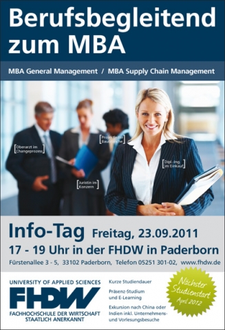 Der MBA berufsbegleitend an der Fachhochschule der Wirtschaft (FHDW) in Paderborn Der MBA berufsbegleitend an der Fachhochschule der Wirtschaft (FHDW) in Paderborn