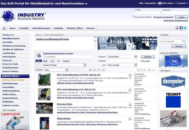 Gebrauchte Maschinen und Zubehör auf dem INDUSTRY Business Network