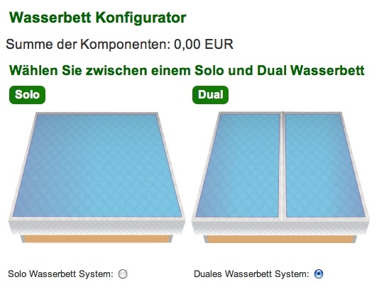 Neuer EWP Wasserbett Konfigurator Neuer EWP Wasserbett Konfigurator