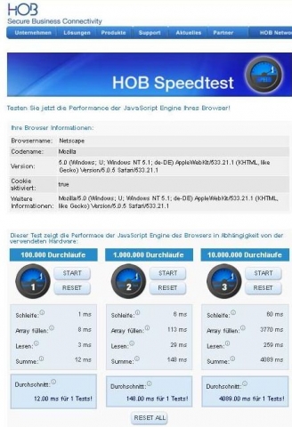 HOB Speedtest für JavaScript Engines HOB Speedtest für JavaScript Engines