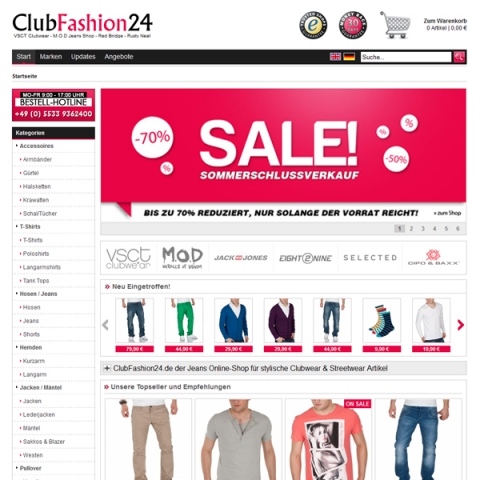 Jeans und Streetwear um bis zu 70% günstiger bei ClubFashion24.de