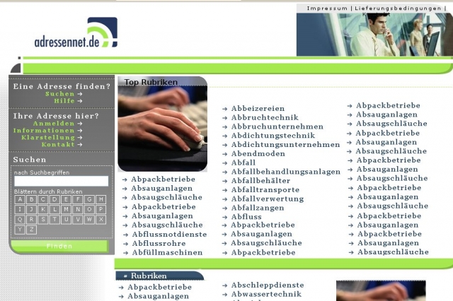 Branchenbucheinträge von A bis Z bei Adressennet