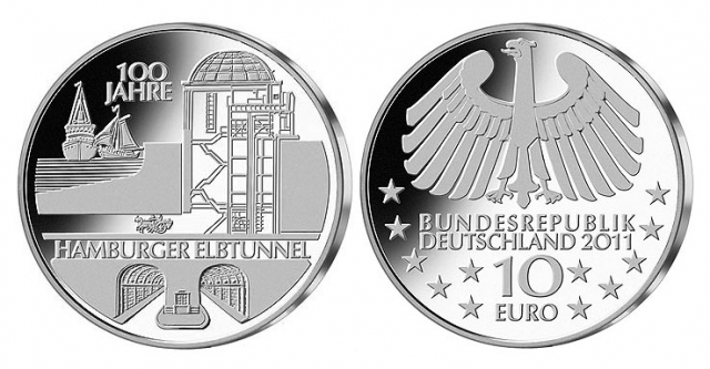 10-Euro-Gedenkmünze 100 Jahre Hamburger Elbtunnel erinnert an hohe Ingenieurskunst 10-Euro-Gedenkmünze 100 Jahre Hamburger Elbtunnel erinnert an hohe Ingenieurskunst