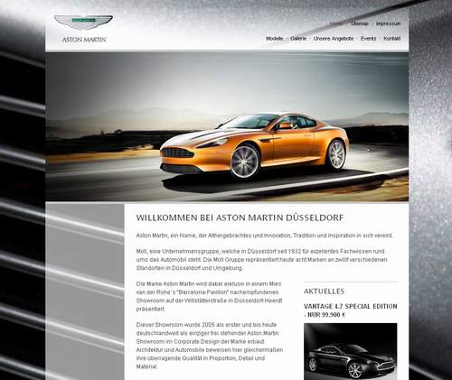 Screenshout der neuen Aston Martin Homepage Screenshout der neuen Aston Martin Homepage