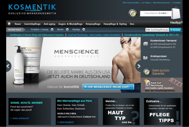kosmeNtik.de: Online-Shop speziell für Männerpflege eröffnet