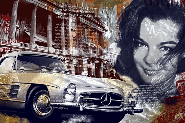 From Paris with Love - Romy Schneider 300 SL Roadster Malerei, Airbrush und Siebdruck