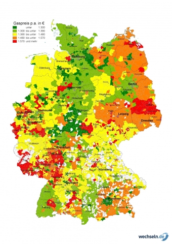 Die aus der Studie entstandene Kartengrafik zeigt deutlich: in den neuen Bundesländern ist das Preis