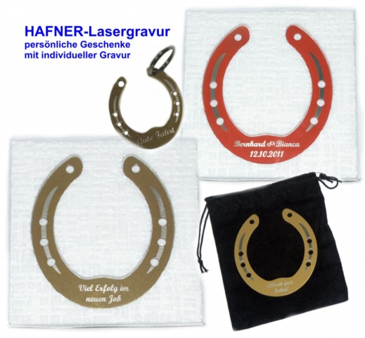 Hufeisen als Glücksbringer mit persönlicher Gravur Hufeisen als Glücksbringer mit persönlicher Gravur