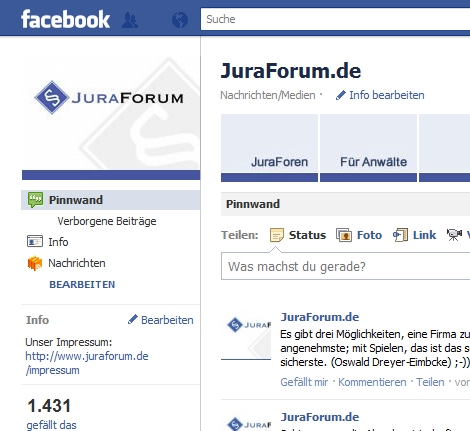Facebook Fanpage-Disclaimer-Muster von JuraForum.de Facebook Fanpage-Disclaimer-Muster von JuraForum.de