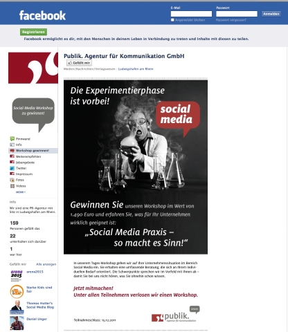 Die Agentur Publik verlost einen Social-Media-Workshop im Wert von 1.490 Euro auf Facebook: https:// Die Agentur Publik verlost einen Social-Media-Workshop im Wert von 1.490 Euro auf Facebook: https://
