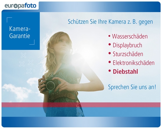 Auf den Foto-Terminals im Europafoto-Fachhandel wird ab sofort für die Kamera-Garantie geworben