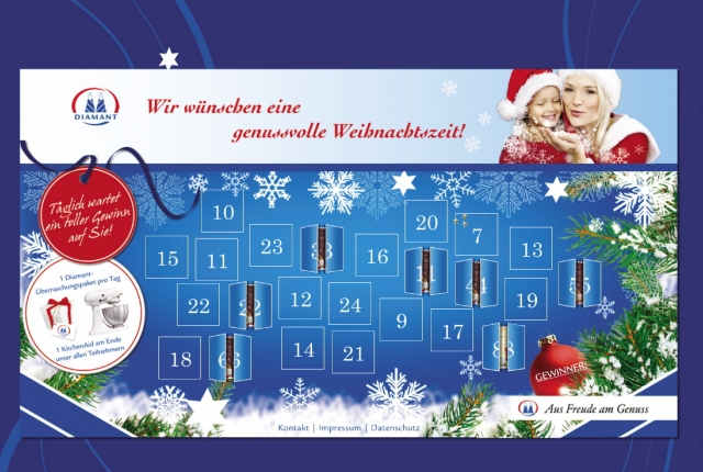 Ab dem 1. Dezember startet der Online- Adventskalender mit einer Verlosungsaktion auf www.diamant-ad