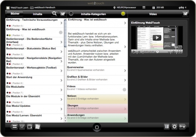 Die Web2Touch Benutzeroberfläche Die Web2Touch Benutzeroberfläche