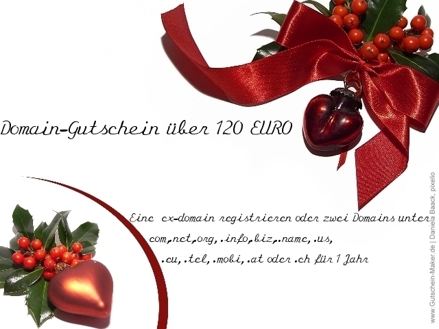 Geschenk-Gutschein: Domains im Wert von 120 EURO für 60 EURO erwerben