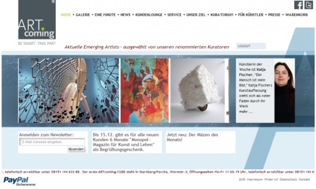Startseite von ARTcoming im Internet