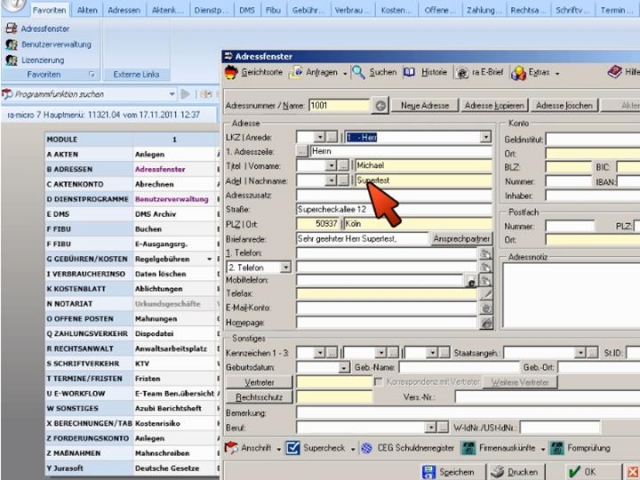 ra-micro-Nutzer beauftragen und verwalten Supercheck Ermittlungen aus dem Adressfenster heraus