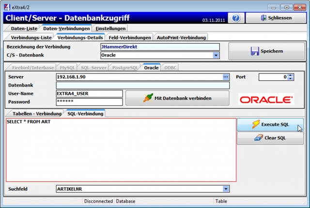 Einstellung der Parameter für die Datenverbindung zu einer Oracle-Datenbank Einstellung der Parameter für die Datenverbindung zu einer Oracle-Datenbank