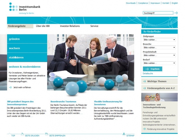 Website der Investitionsbank Berlin Website der Investitionsbank Berlin