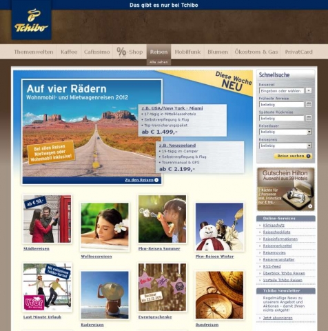 Startseite des Tchibo Reiseshops Startseite des Tchibo Reiseshops