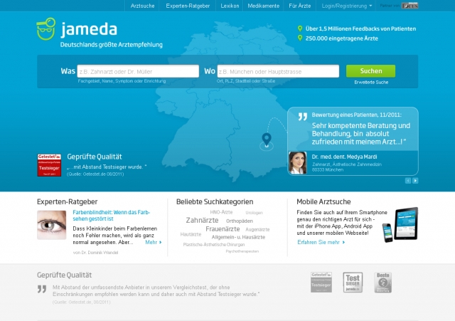 Die neue Website von jameda.de präsentiert sich nicht nur im neuen Design, sondern auch mit einer Vi Die neue Website von jameda.de präsentiert sich nicht nur im neuen Design, sondern auch mit einer Vi