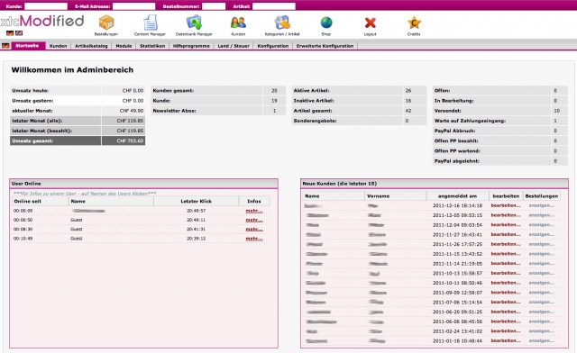 Administrationsoberfläche xtcModified Administrationsoberfläche xtcModified