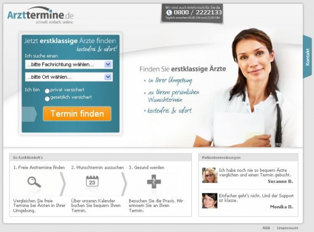 die Webseite von arzttermine.de ist einfach undübersichtlich