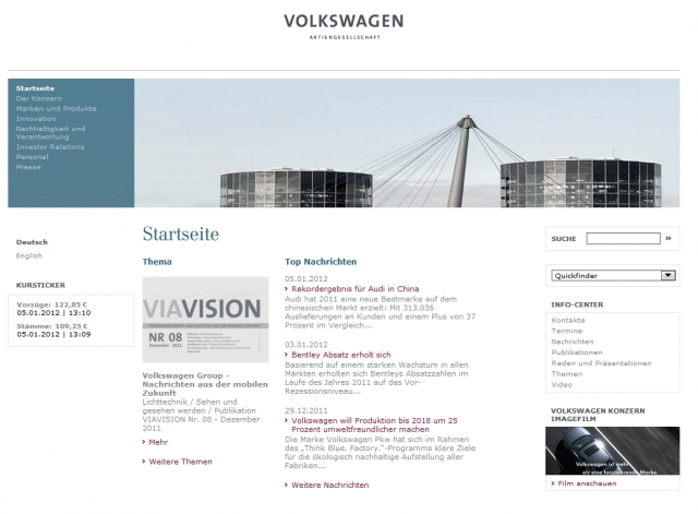 Die Corporate Website von Volkswagen