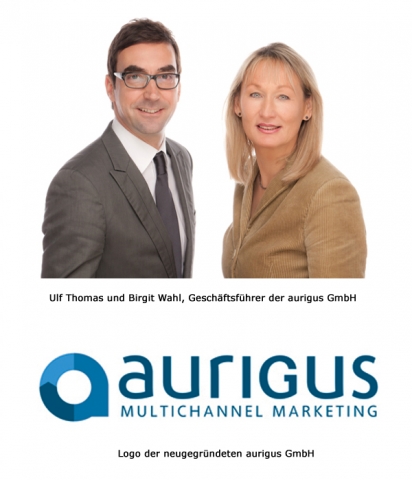 Ulf Thomas und Birgit Wahl, Geschäftsführer der aurigus GmbH und Logo der aurigus GmbH Ulf Thomas und Birgit Wahl, Geschäftsführer der aurigus GmbH und Logo der aurigus GmbH