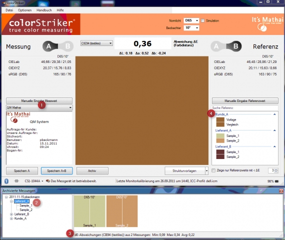 Das Qualitätsmanagement-Modul für den colorStriker erlaubt das einfache Anlegen einer eigenen Refere Das Qualitätsmanagement-Modul für den colorStriker erlaubt das einfache Anlegen einer eigenen Refere