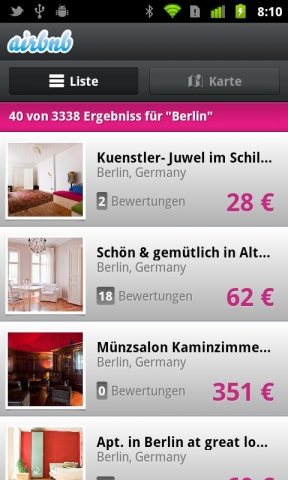 Mobiler Zugriff auf die Airbnb-Services mit der Android-App