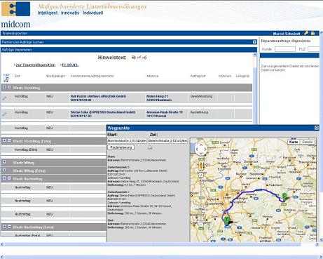 Die midcom Tourenplanung mit Routenoptimierung erleichtert dem Disponenten die tägliche Arbeit
