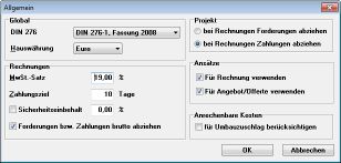 Rechnungsvoreinstellungen in S-HOAI Rechnungsvoreinstellungen in S-HOAI