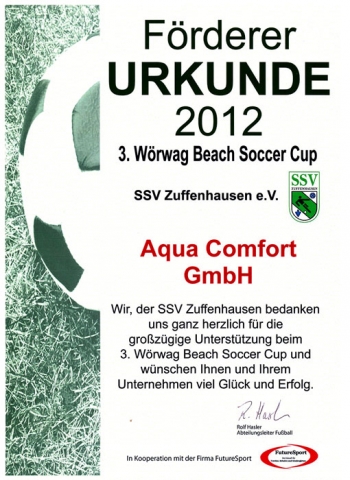 bereits zum zweiten Mal Förderer Urkunde für Aqua Comfort bereits zum zweiten Mal Förderer Urkunde für Aqua Comfort