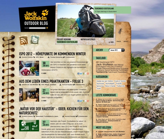 Die Startseite des Corporate Blogs der Jack Wolfskin GmbH&Co. KGaA